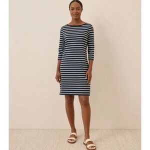Pact Organic Cotton Softspun Boat Neck Dress Navy/White size Medium